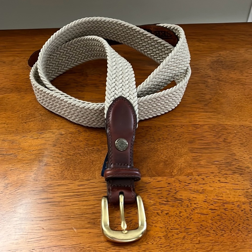Sebago Men’s Madison Light Beige/Dark Brown Woven Belt Size 46 EUC